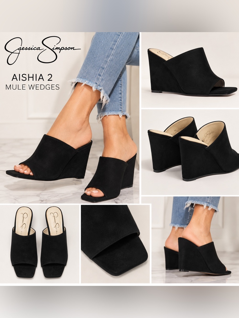 Jessica Simpson Aishia 2 Black Microsuede Wedge Mules Size 8.5 NWT